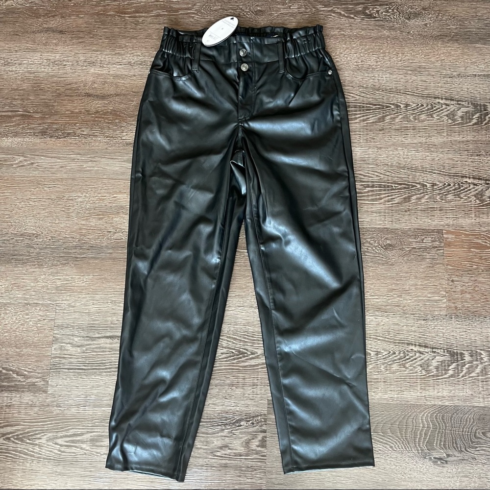 Scoop Elasticized Waist Straight Ankle Crop Faux Leather Pants
